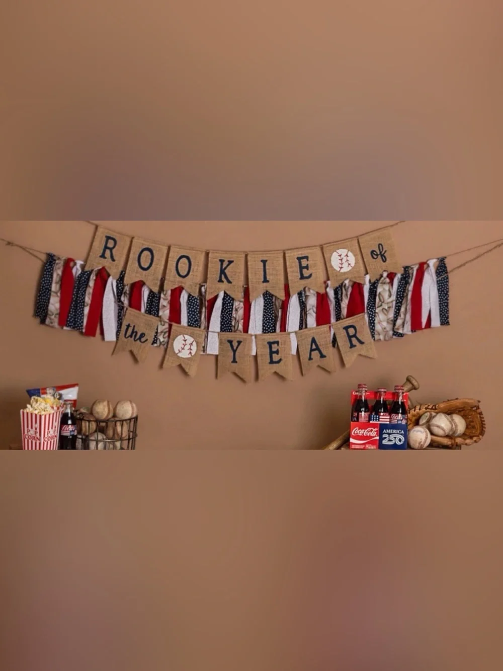 Rookie of the Year Banner, Baseball First Birthday, Burlap